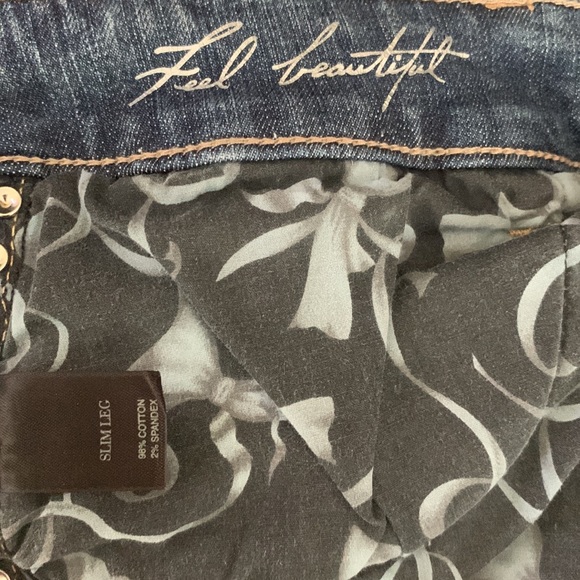 White House Black Market Bling Accent Medium Wash fade distressed Blue Denim - Picture 9 of 10